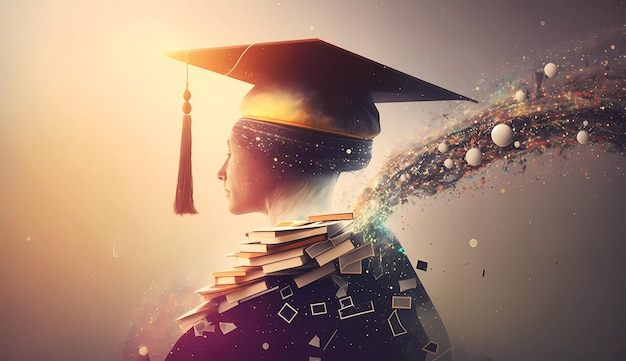 A person wearing a graduation cap and a book that says'university of the arts'on it