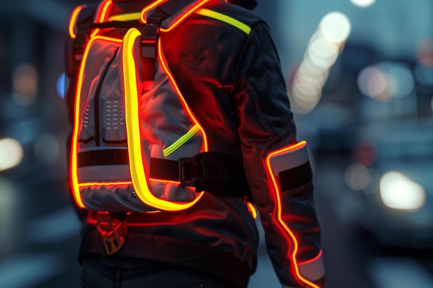 Photo a person wearing a neon light jacket with a neon light around it