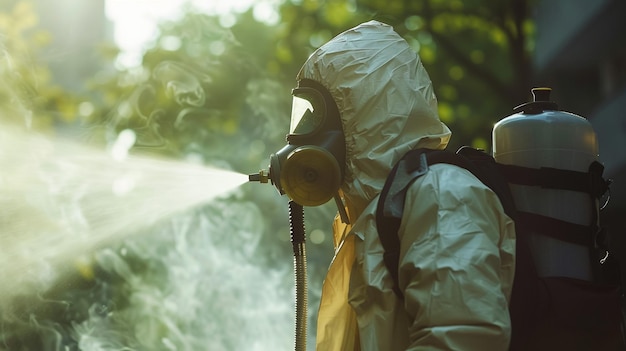 Photo a person wearing a raincoat with a spray of smoke behind them