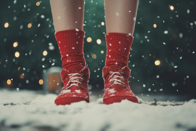 Photo person wearing red shoes in snow