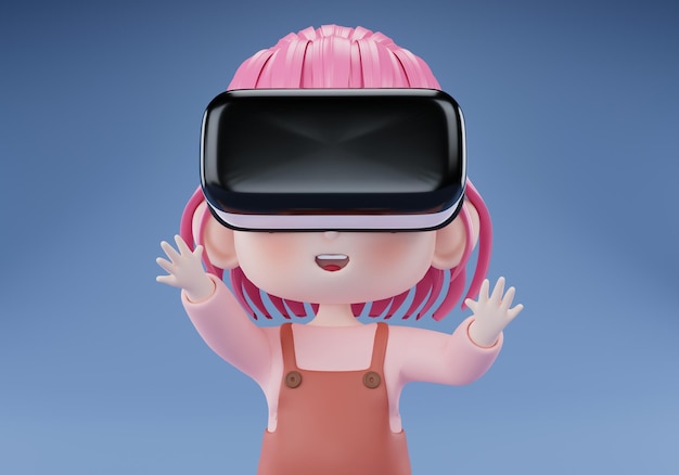 Person wearing virtual reality headset and doing activity3d rendering illustration