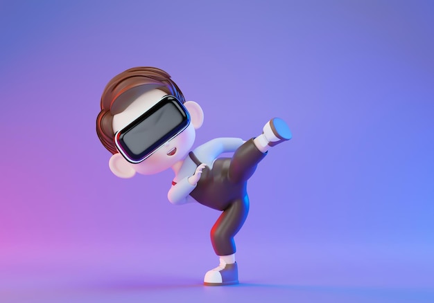 Person wearing virtual reality headset and doing activity3d rendering illustration