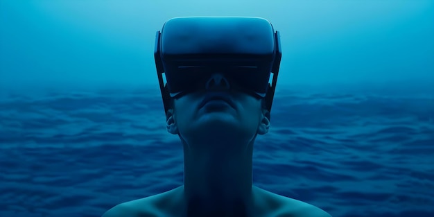 A person wearing a virtual reality headset immersed in a data sea Concept Virtual Reality Data Visualization Technology Immersive Experience