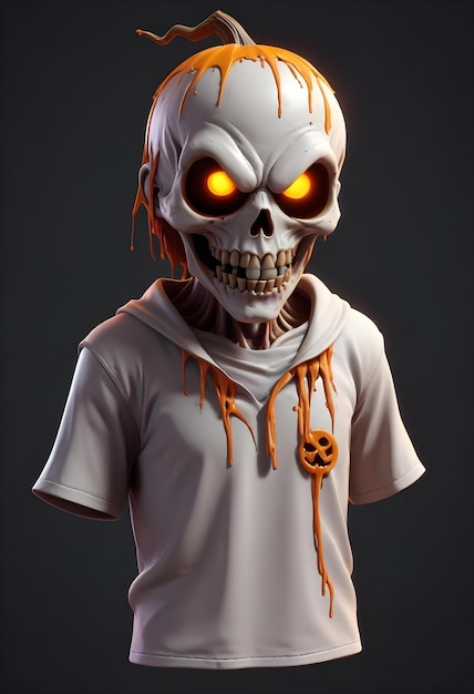 a person wearing a white shirt with a skull on it