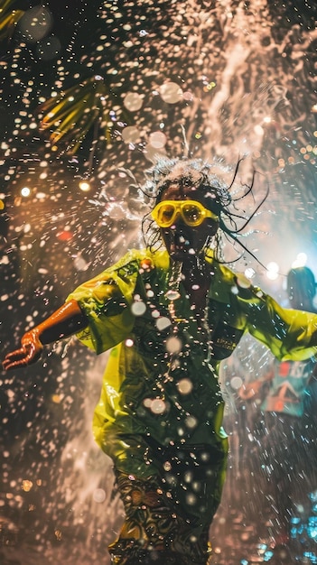 Photo a person wearing yellow goggles and a yellow shirt with the word  on it