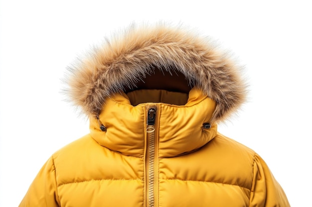 Photo a person wearing a yellow jacket with fur collar and hood