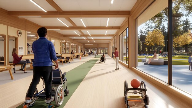 Photo a person in a wheelchair is playing basketball in a room with a large window