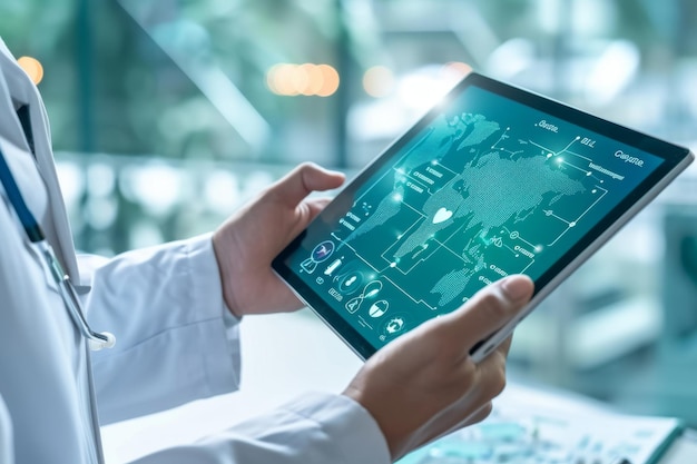 Person in a White Coat Holding a Tablet