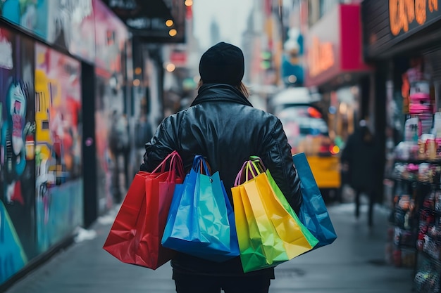 a person with a bag that says rainbows on it