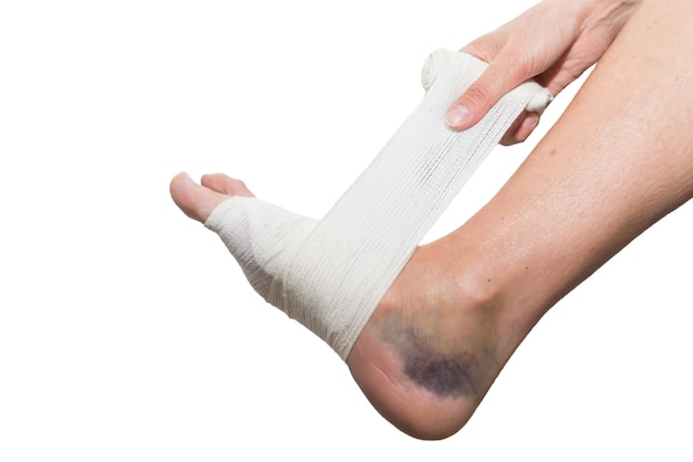 a person with a bandage on their foot