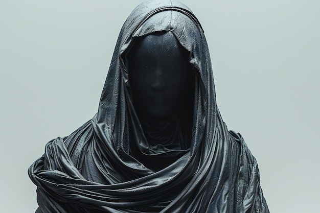 a person with a black head covering is wearing a black cloth