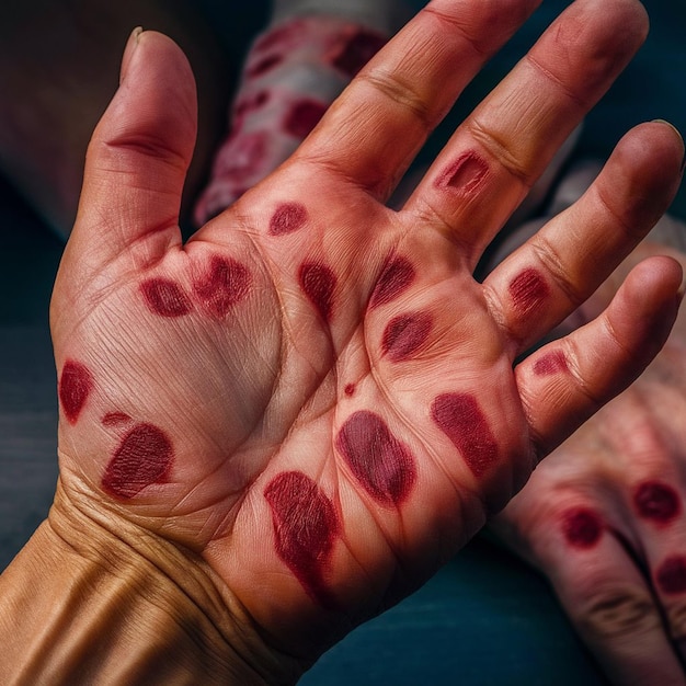 Photo a person with blood on their hands and a hand with a hand that sayslove