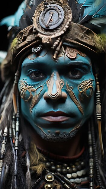 Photo a person with blue face paint and the word  wild  on his face