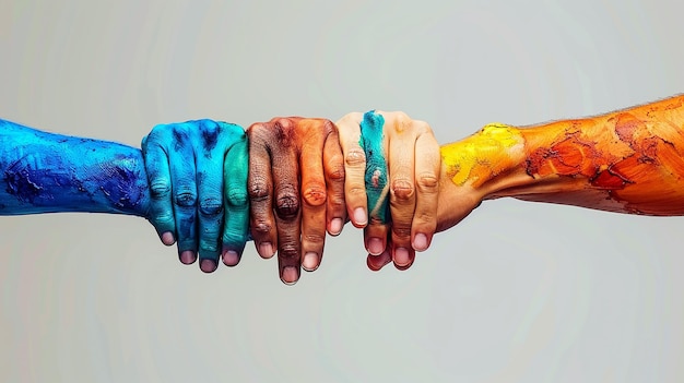 Photo a person with a blue and yellow paint on their hands