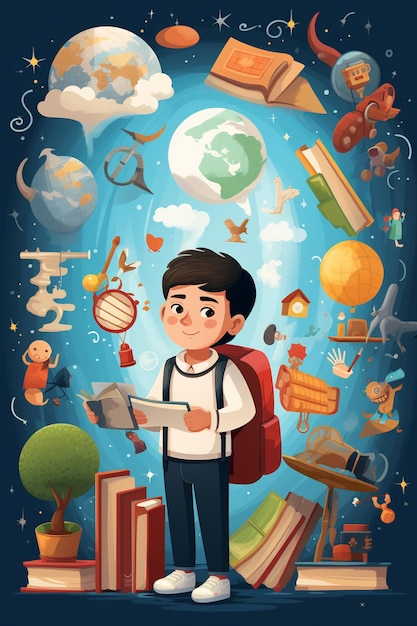 Person with books in digital art style for education day