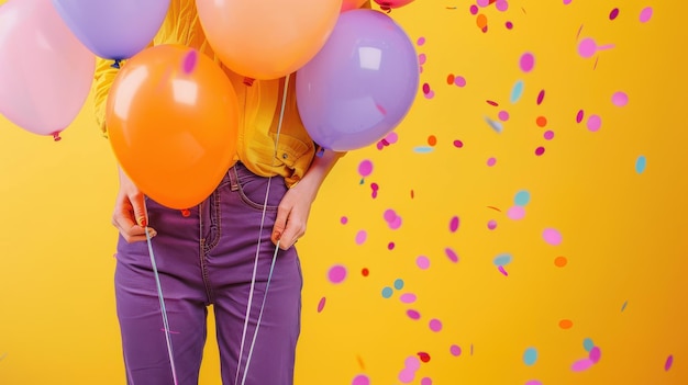 The person with colorful balloons