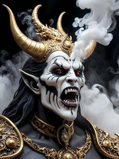 Photo a person with a demon face and horns with horns