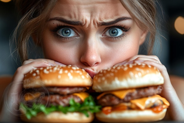 Person with eating disorder trying to eat fast food