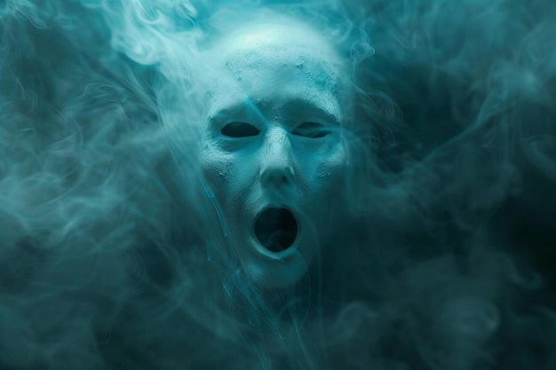 Photo a person with a face in the water with the face of a face covered in smoke