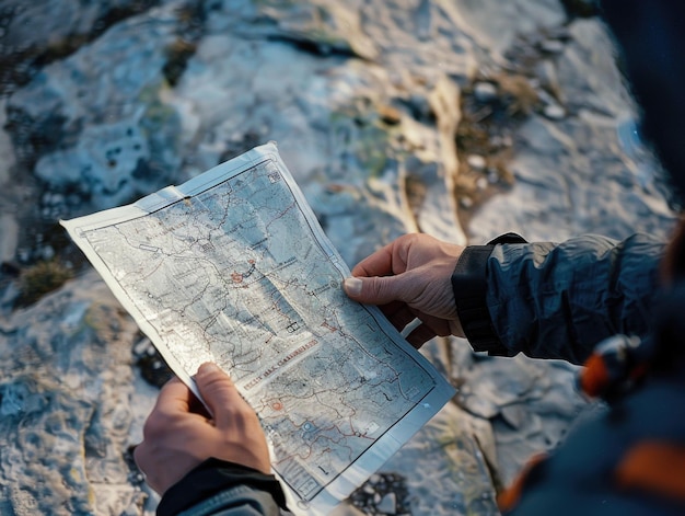 Photo person with map on rock