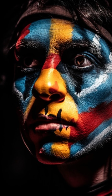 A person with a painted face is shown with the word barcelona on the front.