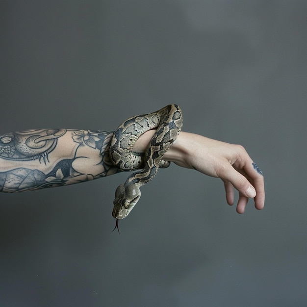 Photo a person with a tattoo on their arm that has a snake on it