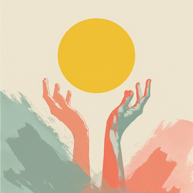 Photo a person with their arms raised in front of a sun