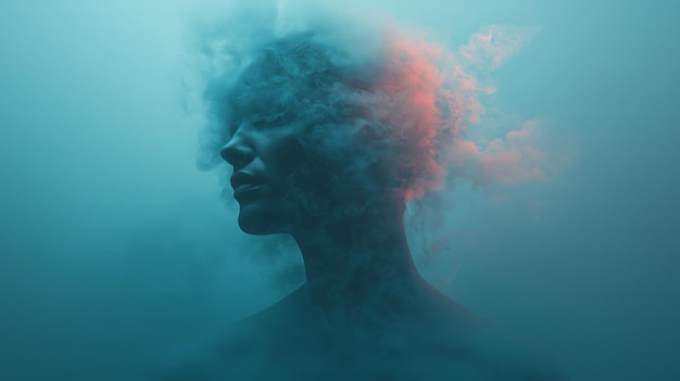 A person with their head surrounded by fog struggling to find clarity