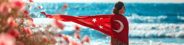 Photo a person with a turkish flag