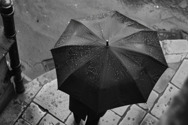 Person with Umbrella on Rainy Day