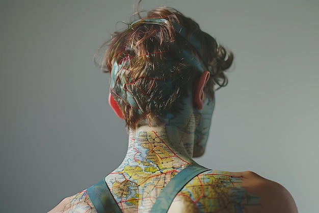 Photo person with a world map body art