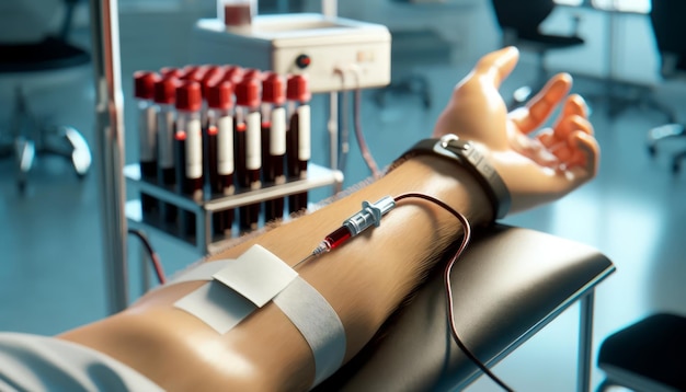 a person with a wrist that has the blood pressure on it for blood donation