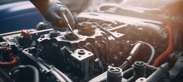 A person working on a car engine