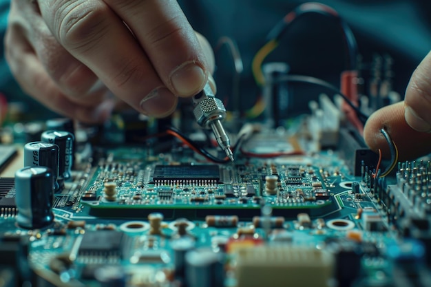 Person working on circuit board