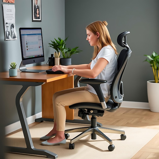 Photo person working comfortably in comfortease chair at desk