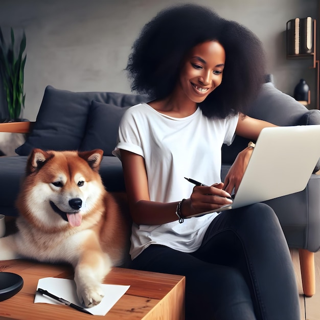 Person working from home with pet dog