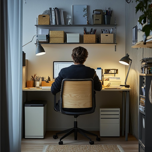 a person working from a small efficient home office space with smart storage solutions1