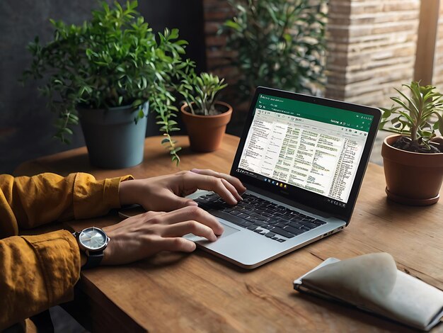 a person working on a laptop with the word  on the screen