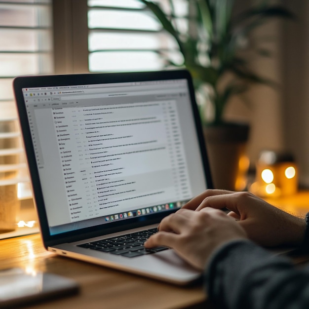 a person working on a laptop with the word web on the screen