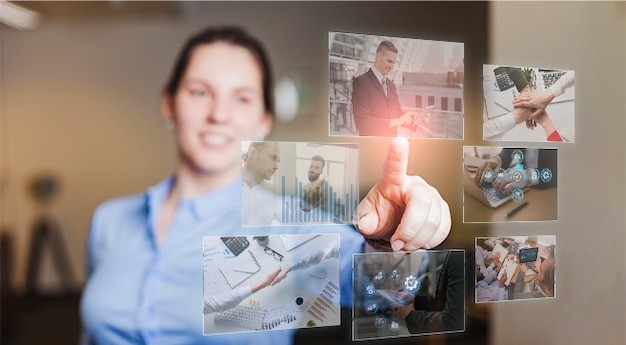 Person working with floating screens