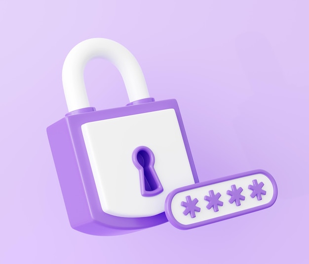 Personal data secure 3d render closed padlock and password field