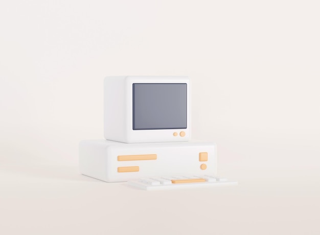 Personal desktop computer 3d retro computer 3d rendering