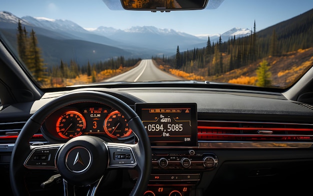 Personal perspective in a car with speedometer