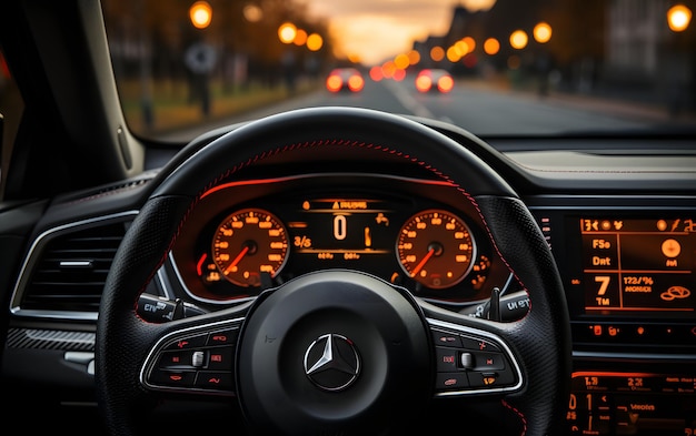 Personal perspective in a car with speedometer