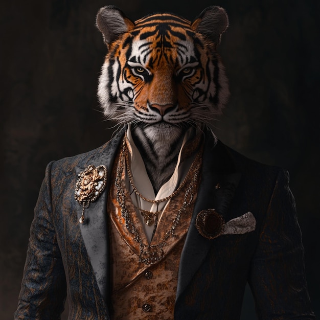 Photo a personified tiger in glamorous trendy clothing exuding a noble and elegant temperament