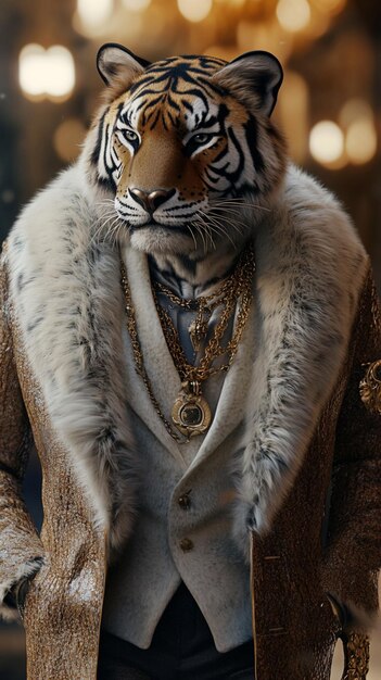 Photo a personified tiger in glamorous trendy clothing exuding a noble and elegant temperament