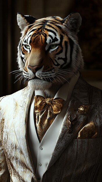 Photo a personified tiger in glamorous trendy clothing exuding a noble and elegant temperament