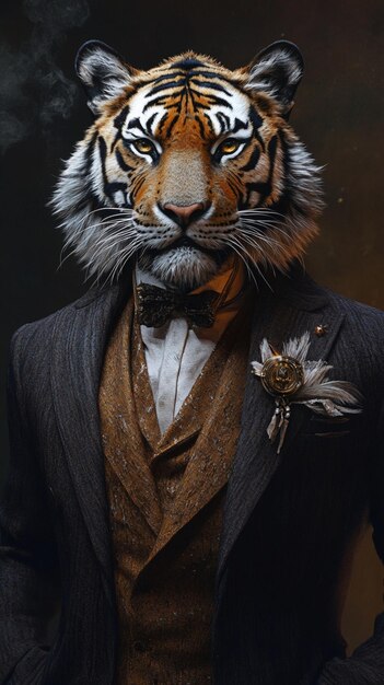 Photo a personified tiger in glamorous trendy clothing exuding a noble and elegant temperament