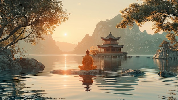 A persons calm while doing tai chi in a peaceful setting