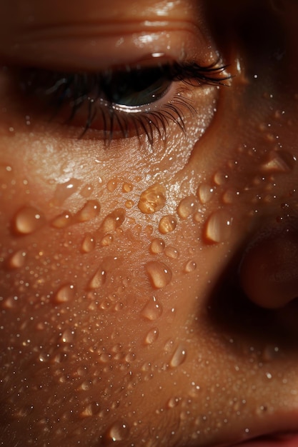 Persons face close up with water droplets